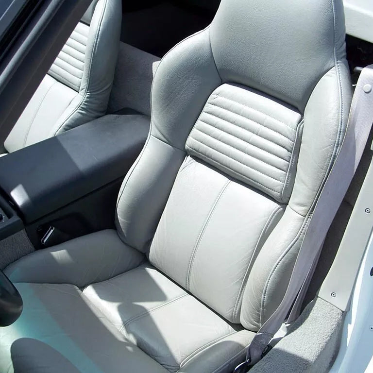 High-quality gray leather seat covers for Corvette C4 – precision fit for maximum durability. Competes with Top Flight Automotive, Al Knoch Interiors, and LeatherSeats.com.