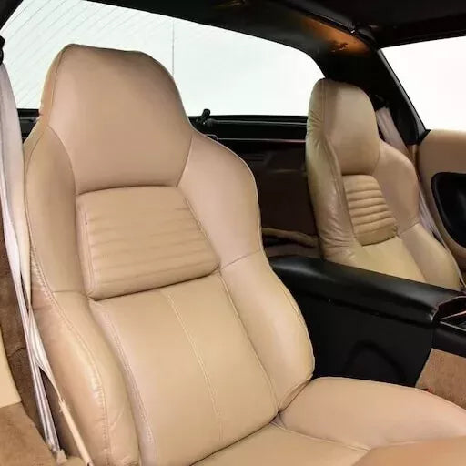 Classic tan leather Corvette C4 OEM seat covers replacement – luxurious and factory-correct design. Competes with Kustom Interior, Ridies.com, Lseat.com, and West Coast Corvette.