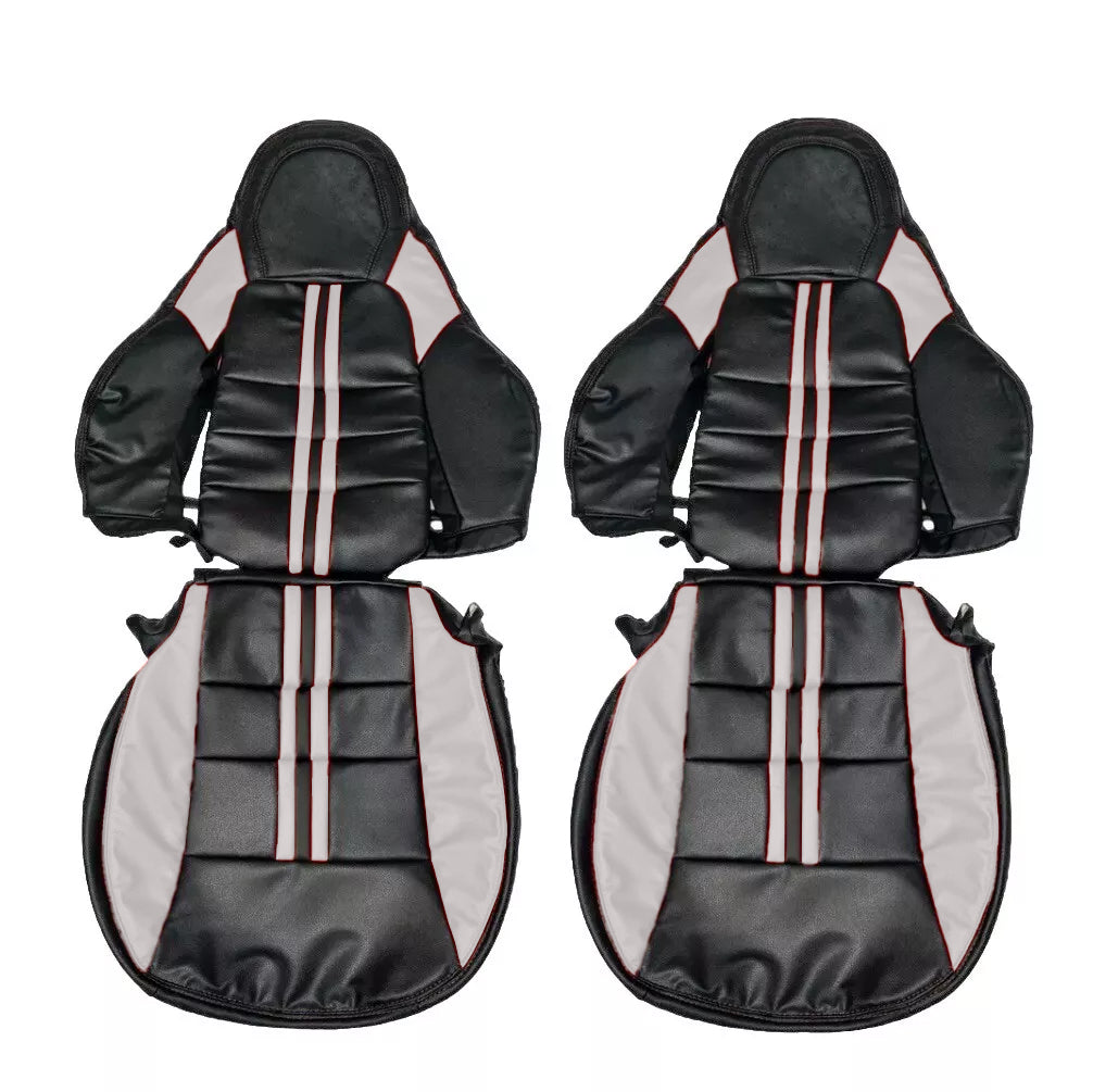 Elegant light gray Corvette C6 OEM seat covers replacement – luxury leather seat covers with a factory-perfect fit. Competing with Ridies.com, Kustom Interior, Lseat.com, LeatherSeats.com, and West Coast Corvette.