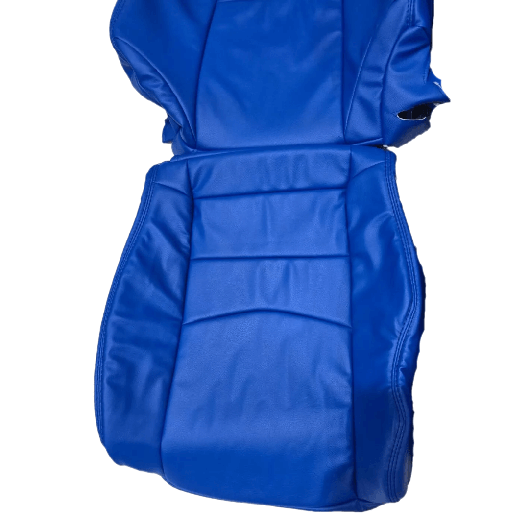 Bottom section of sapphire blue leather seat cover for Nissan 350Z, tailored for a perfect fit and stylish interior upgrade for 2003-2008 models.