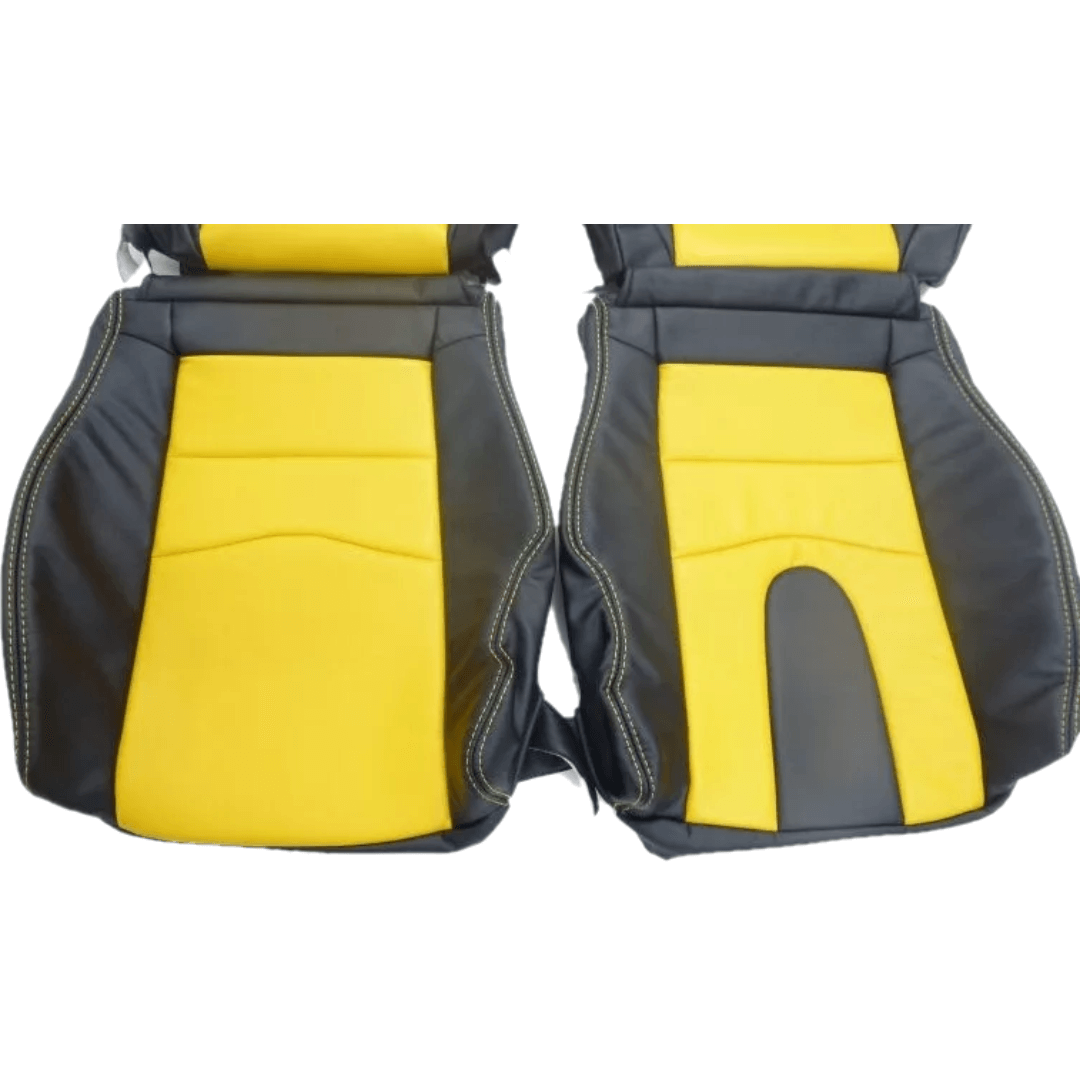 Bottom section of black and yellow leather seat covers, tailored for a snug fit and modern style in the 2003-2008 Nissan 350Z.