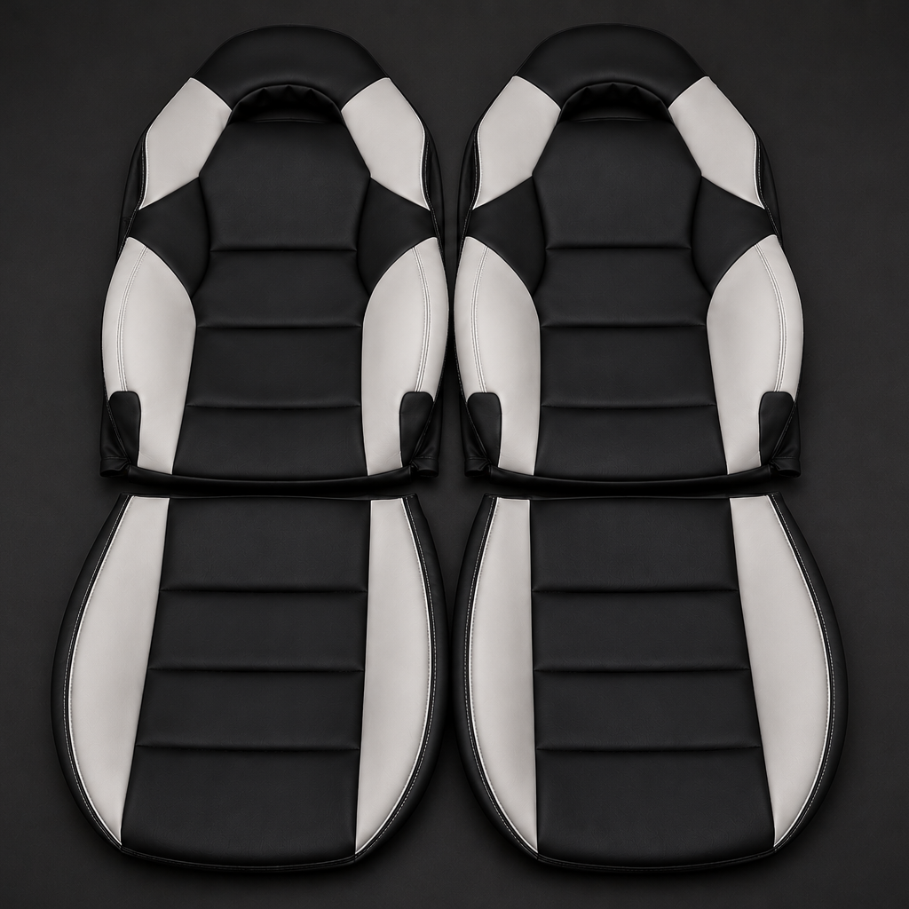 Toyota Celica T230 white and black OEM replacement seat covers for 1999-2006 models with sporty custom interior styling