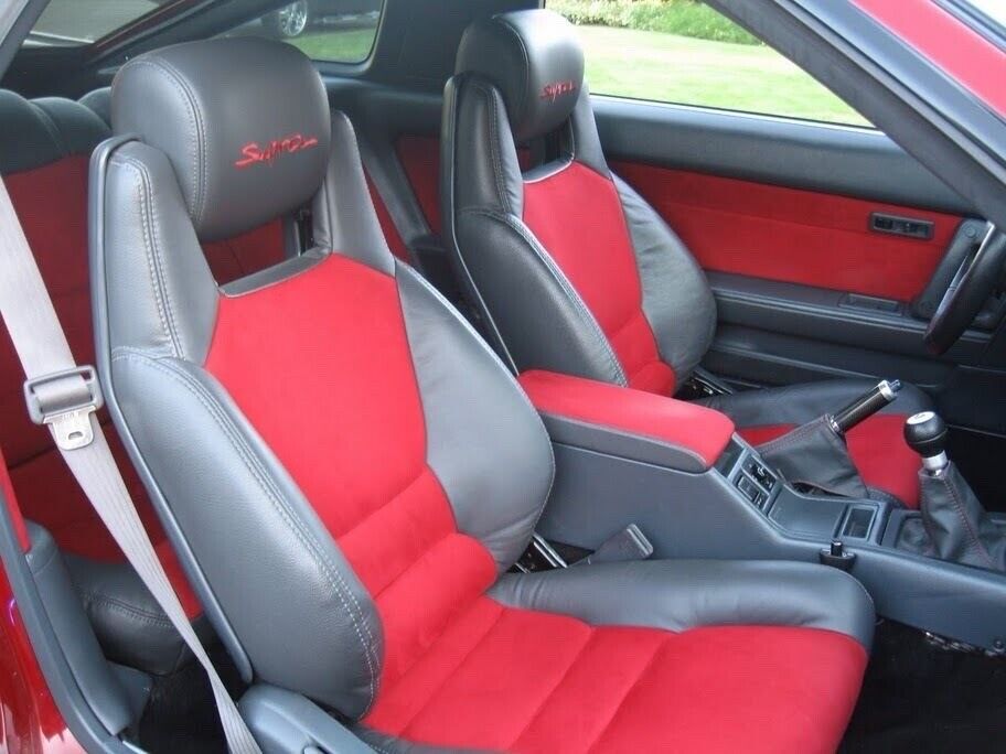 Toyota Supra MK3 Leather Car Seat Covers Red Gray
