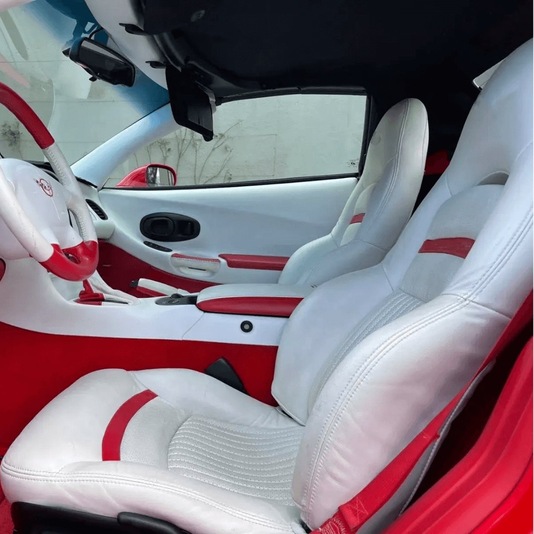 Corvette C5 Seat Covers - White & Red Accent - Lux Seat Covers