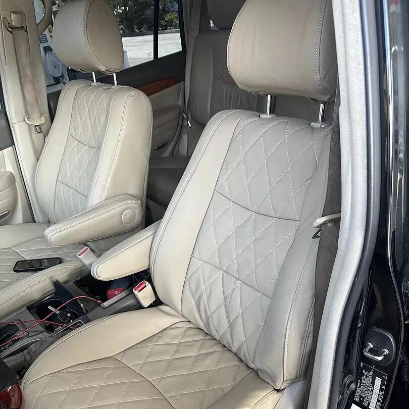 Leather seat covers replacement OEM upholstery kit Lexus GX 470 light beige diamond pattern