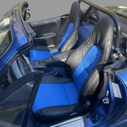 Mazda MX-5 NB Miata black and blue OEM replacement leather seat covers for 1999–2005 models