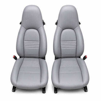 Custom Porsche Boxster 986 (1997-2004) seat covers in sleek gray leather, offering a perfect blend of comfort, durability, and modern elegance for your car's interior.