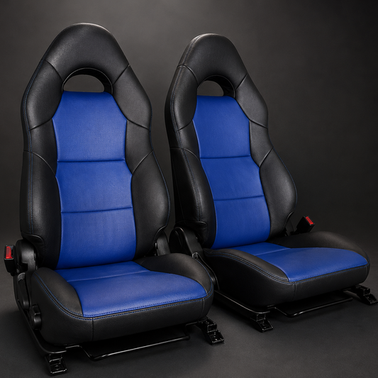 1999-2006 Toyota Celica T230 black and blue OEM replacement seat covers with sporty factory-inspired interior upholstery design