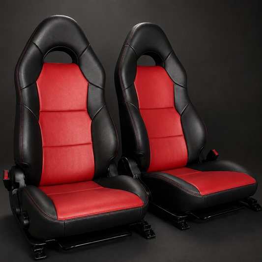 Toyota Celica T230 black and red OEM replacement seat covers for 1999-2006 models with sporty tuner-inspired interior styling