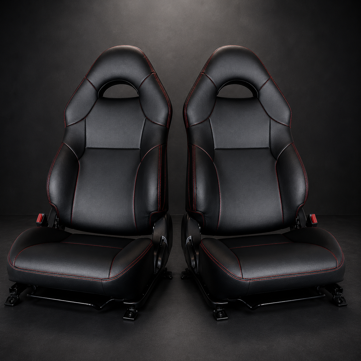 Toyota Celica T230 black seat covers with red stitching for 1999-2006 models featuring OEM-style replacement upholstery and sporty interior styling