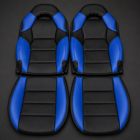 Toyota Celica T230 blue and black OEM replacement seat covers for 1999-2006 models with sporty tuner-inspired interior styling