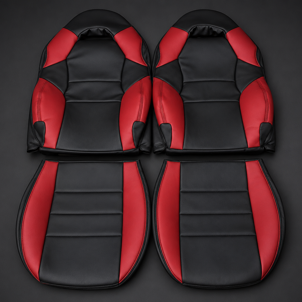 Toyota Celica T230 black and red replacement seat covers for 1999-2006 models with OEM-style sporty interior upholstery design
