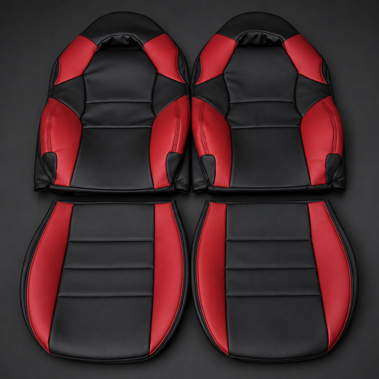 Toyota Celica T230 black and red replacement seat covers for 1999-2006 models with OEM-style sporty interior upholstery design